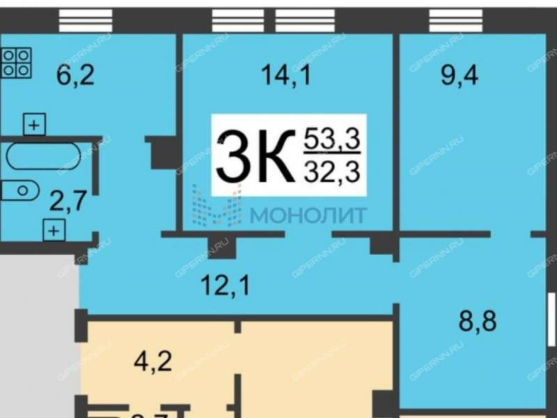 трёхкомнатная квартира на улице Рубо дом 19