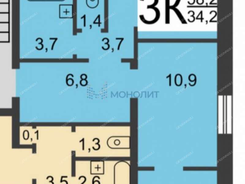 трёхкомнатная квартира в Союзном переулке дом 44