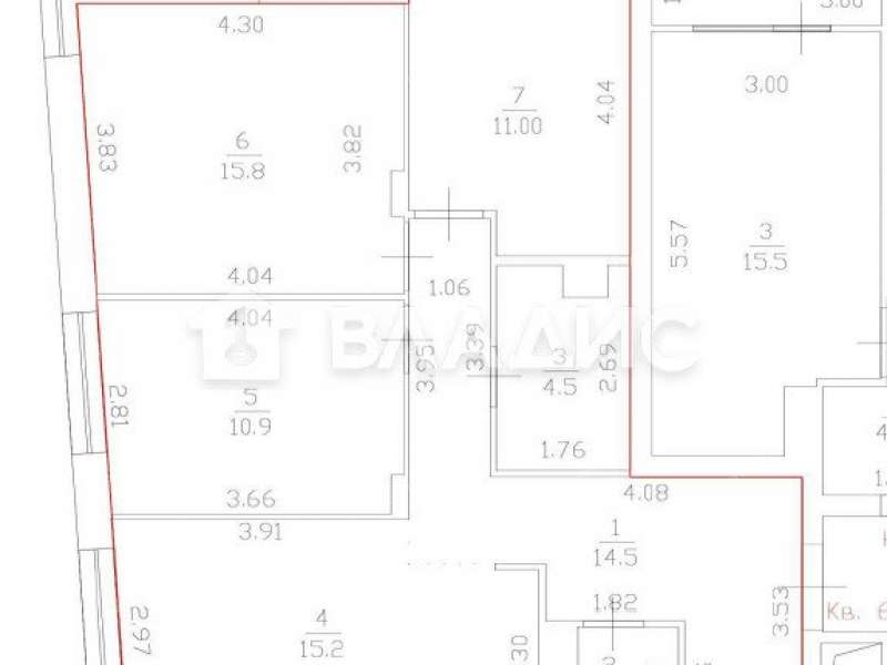 трёхкомнатная квартира на улице Лесной Городок дом 7Б