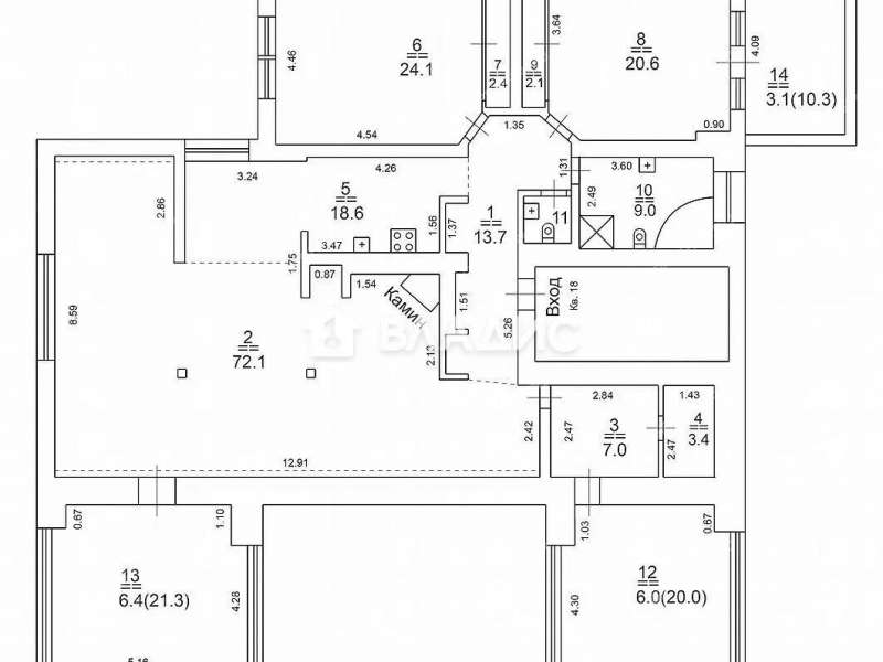 трёхкомнатная квартира на улице Минина дом 29