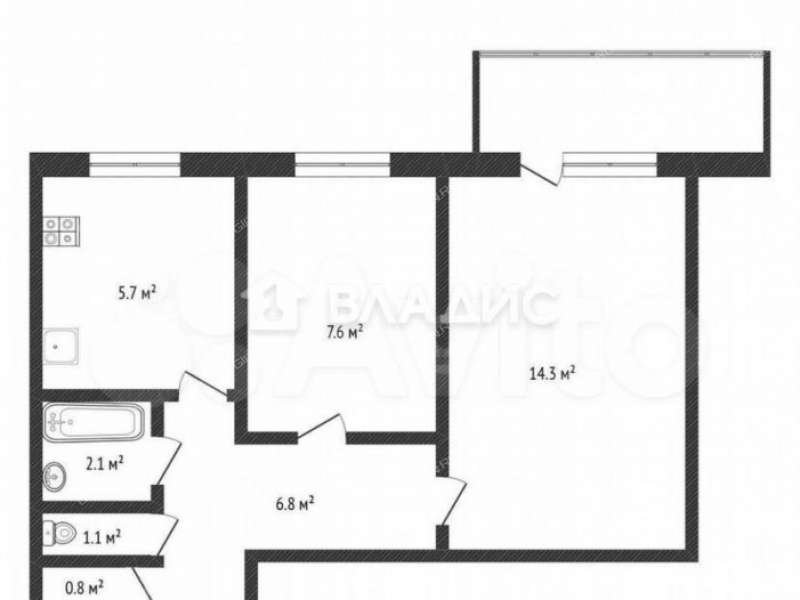 двухкомнатная квартира на улице Героя Советского Союза Усилова дом 2