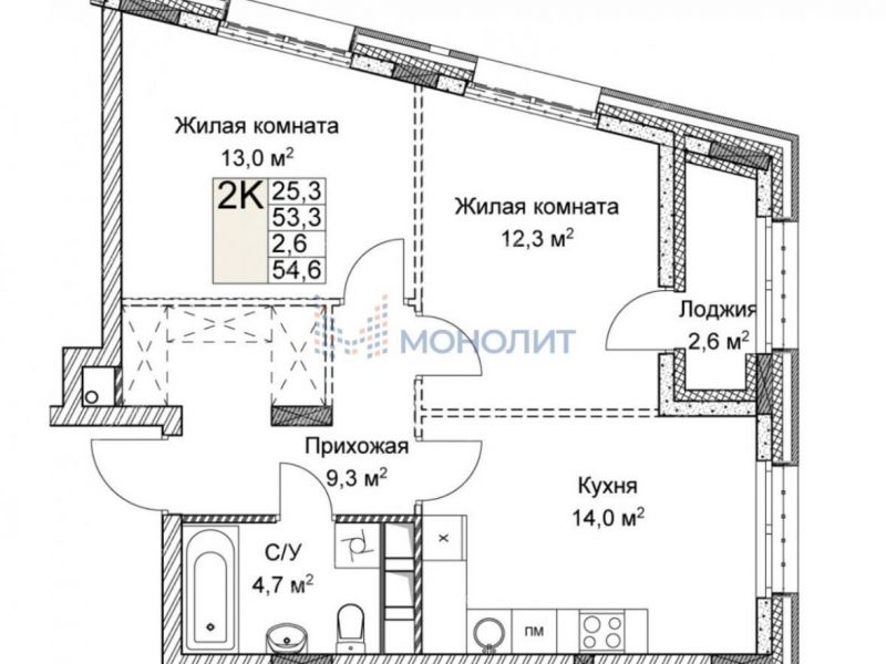 двухкомнатная квартира в новостройке на Ильинской улице