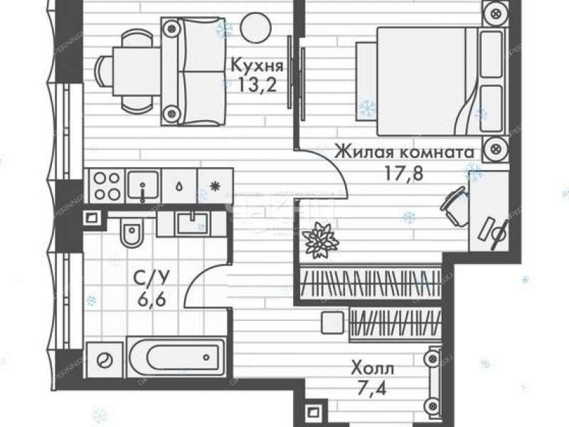 однокомнатная квартира в новостройке на Черниговской улице
