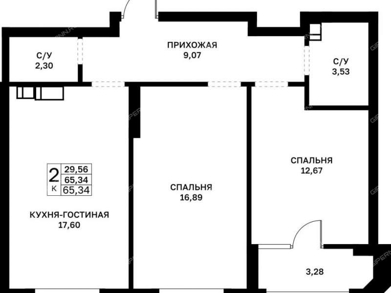 двухкомнатная квартира в новостройке в границах улиц Страж Революции, Гвардейцев, 50-летия Победы, Евгения Никонова, 17
