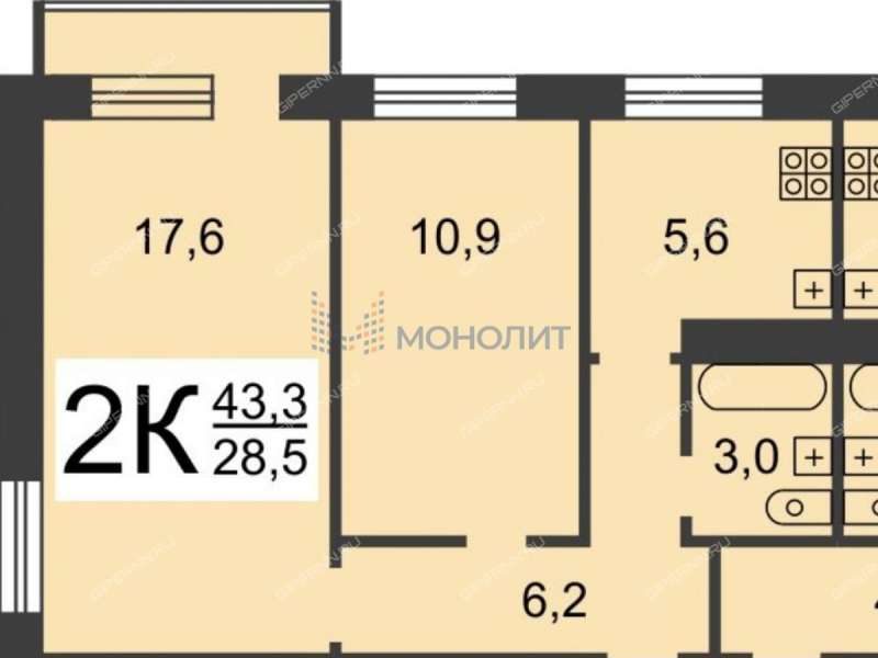 двухкомнатная квартира на улице Надежды Сусловой дом 3 к1