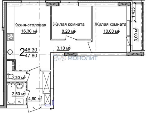 2-komnatnaya-prosp-molodezhnyy-101 фото